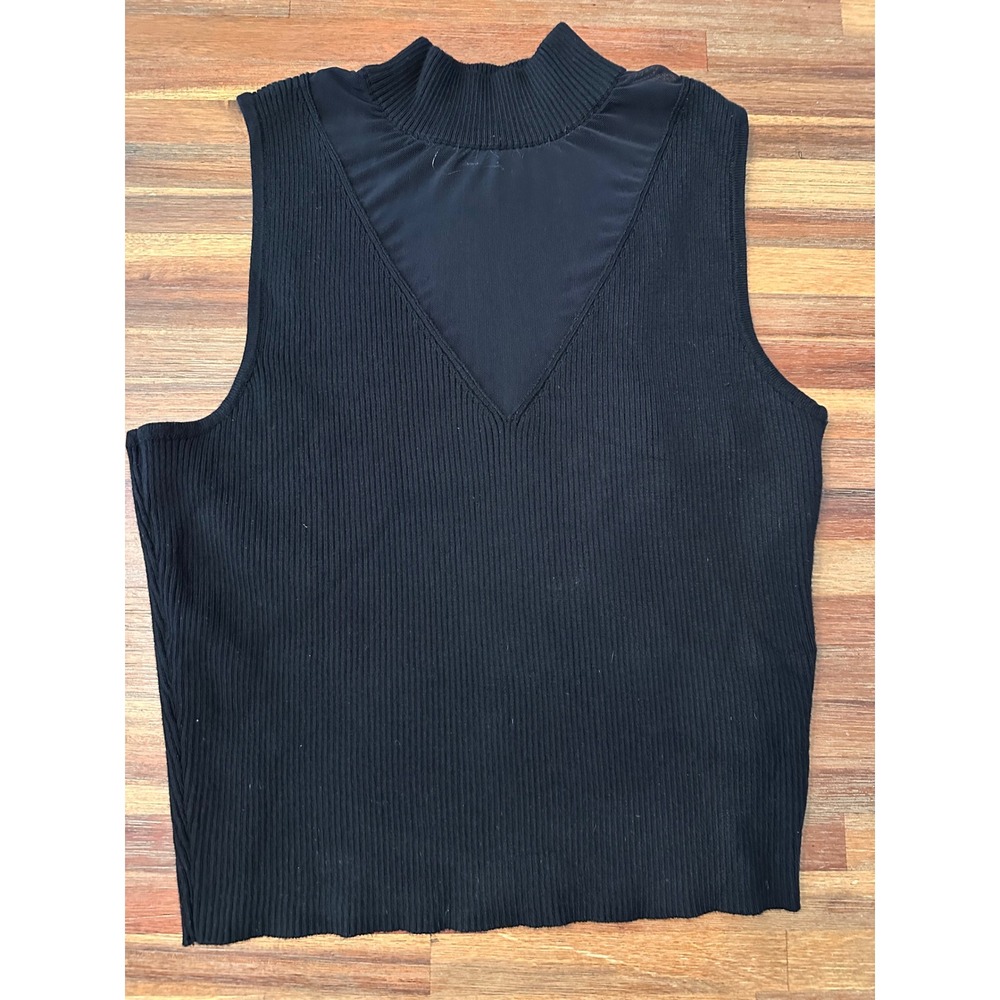Almost Famous Tank Top Womens 2X Black Good Mesh Mock Neck Ribbed Sleeveless